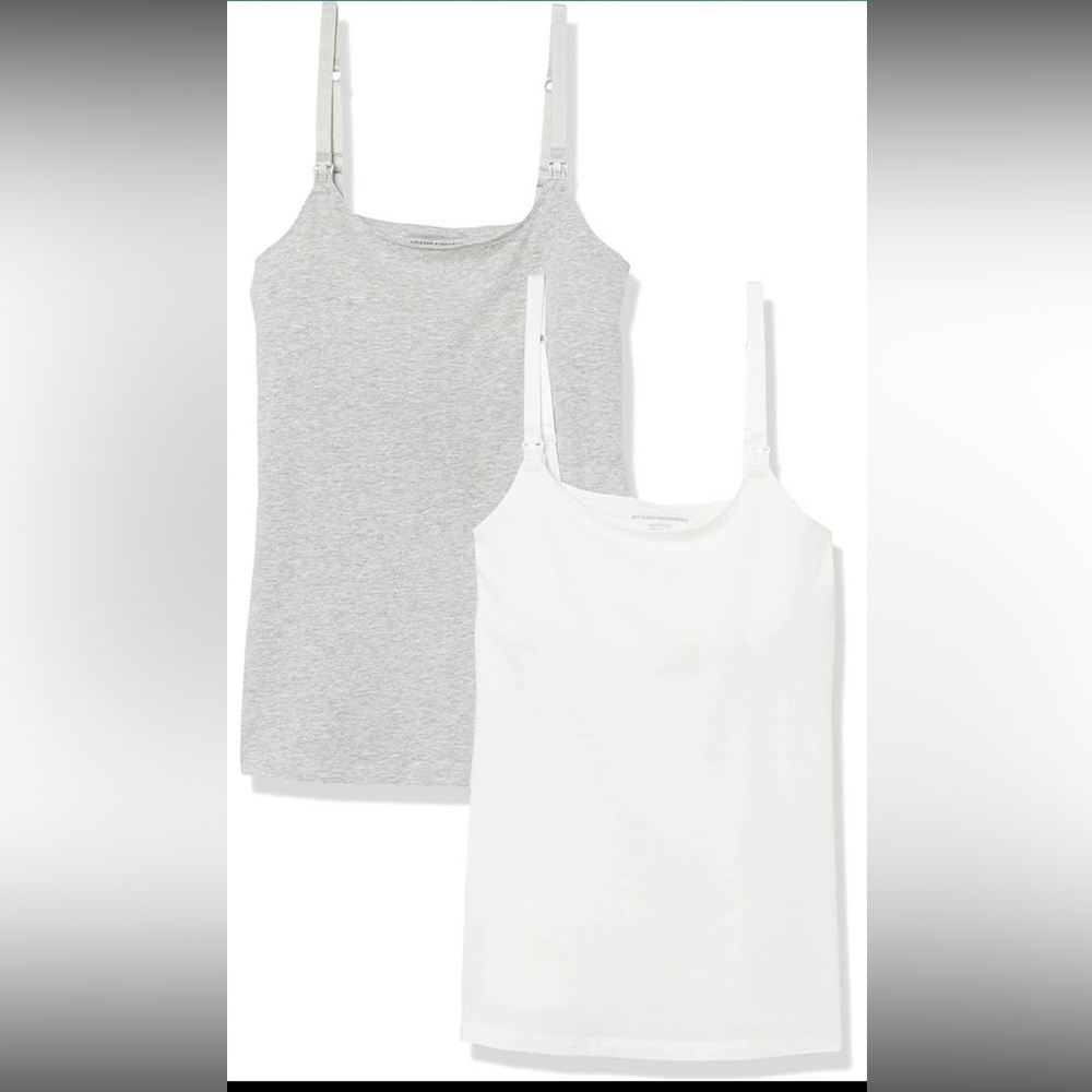 Amazon Essentials White & Heather Gray Maternity Tank Top Duo